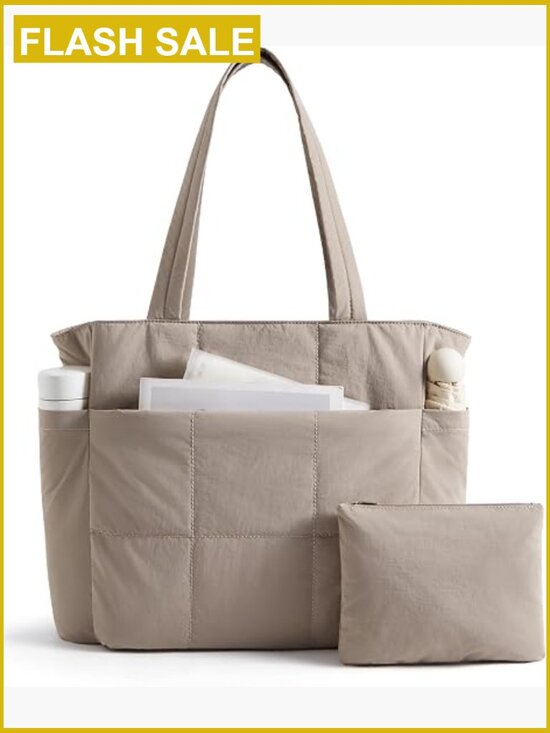 Handbags - Puffy Tote Bag Set with Laptop Compartment, Lightweight Travel Handbags Set of 2